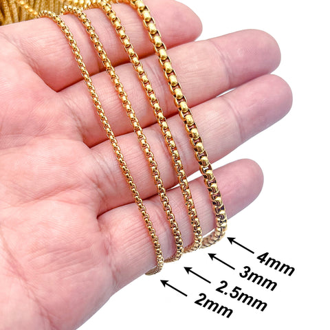 10 Feet x Round Box Chain Gold Silver Black, Stainless Steel Box Chain for Men Women, Stainless Steel Chain for Jewelry Making
