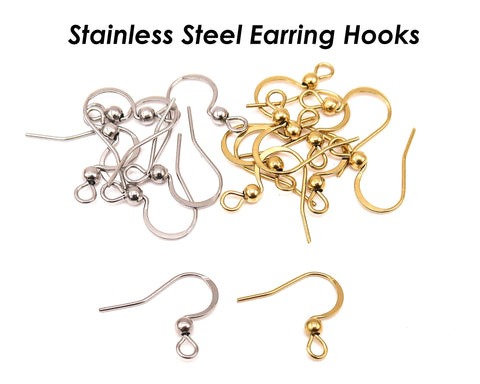 Stainless Steel Earrings Hooks Gold Silver, Wholesale Earring Findings, Surgical Steel Earwires, Hypoallergenic Earring Wires Hooks