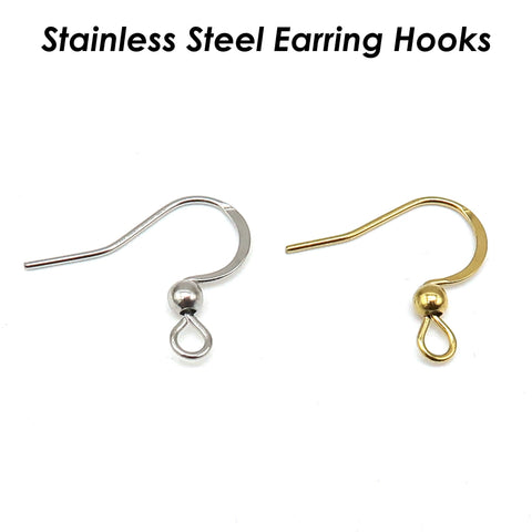 Stainless Steel Earrings Hooks Gold Silver, Wholesale Earring Findings, Surgical Steel Earwires, Hypoallergenic Earring Wires Hooks