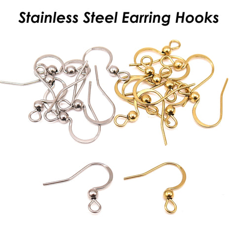 Stainless Steel Earrings Hooks Gold Silver, Wholesale Earring Findings, Surgical Steel Earwires, Hypoallergenic Earring Wires Hooks