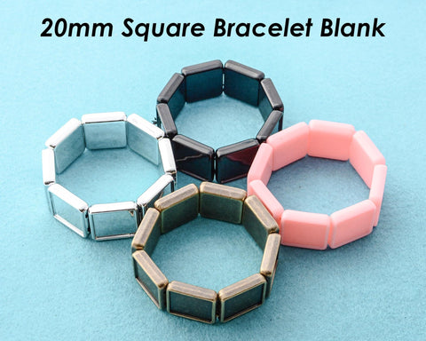 25mm Round Handmade Bracelet Bezel Blank Base, Square Stretchy Bracelet Setting for Cabochon Stone Epoxy Resin - Custom Jewelry Making