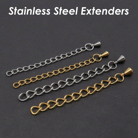 Stainless Steel Chain Extender Gold Silver, 2 Inch Extender Chain for Necklace or Bracelet Jewelry Making, Tail Chain Extension with Charms