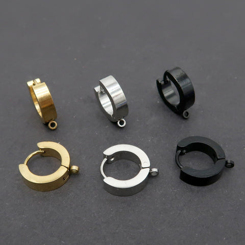 Huggie Hoop Earrings Stainless Steel, Muscly Black Silver Gold Huggie Earring Hoops with Loop, Huggie Hoop Earring Findings