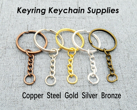 Wholesale Split Key Ring Keychains in Gold Silver Steel Bronze Copper, Round Keyring with Chain Jump Rings for Jewelry Making