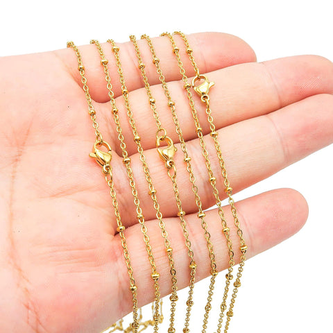 Satellite Necklace Gold & Silver Tonefor Women, Tarnish Resistant Stainless Steel Bead Station Chain for Jewelry Making