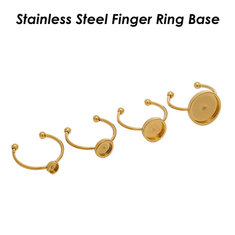 10 x Stainless steel Ring Base Gold Silver, Adjustable Ring Blanks, Round Bezel Ring Setting, Finger Ring Tray for Jewelry Making