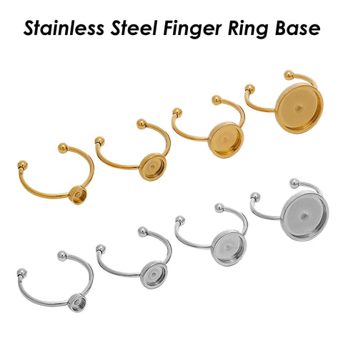 10 x Stainless steel Ring Base Gold Silver, Adjustable Ring Blanks, Round Bezel Ring Setting, Finger Ring Tray for Jewelry Making