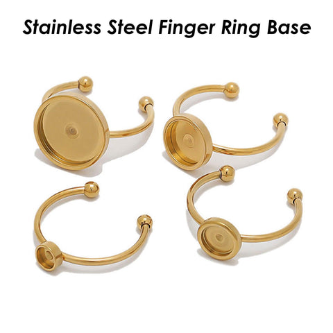 10 x Stainless steel Ring Base Gold Silver, Adjustable Ring Blanks, Round Bezel Ring Setting, Finger Ring Tray for Jewelry Making
