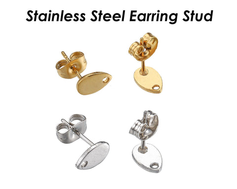 Stainless Steel Earring Stud, Round Teardrop Heart Earring Stud Earring Connector, Silver Gold Earring Findings Jewelry Supplies