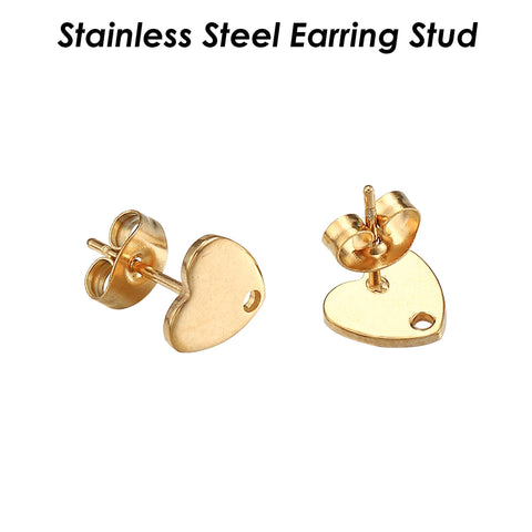 Stainless Steel Earring Stud, Round Teardrop Heart Earring Stud Earring Connector, Silver Gold Earring Findings Jewelry Supplies