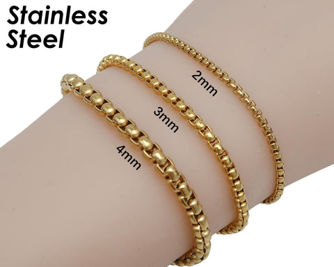 10 Feet x Round Box Chain Gold Silver Black, Stainless Steel Box Chain for Men Women, Stainless Steel Chain for Jewelry Making