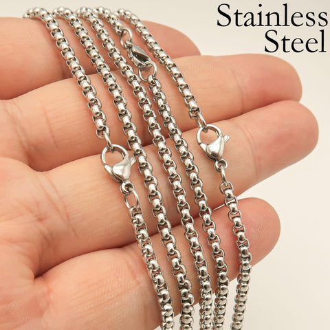 Stainless Steel Necklace for Men Women, 16, 18, 20, 22, 24, 30 Inches Round Box Chain Necklace, Stainless Steel Chain Necklace Wholesale