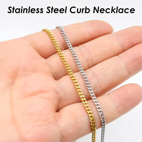 Stainless Steel Necklace for Women Men, Curb Chain Necklace, Curb Necklace Gold Silver, Curb Link Necklace Chain for Jewelry Making