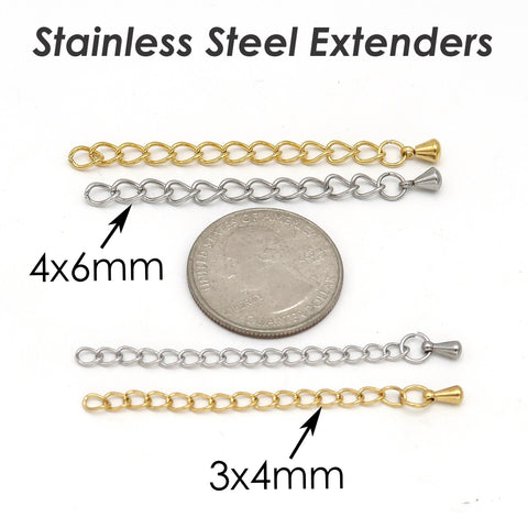 Stainless Steel Chain Extender Gold Silver, 2 Inch Extender Chain for Necklace or Bracelet Jewelry Making, Tail Chain Extension with Charms