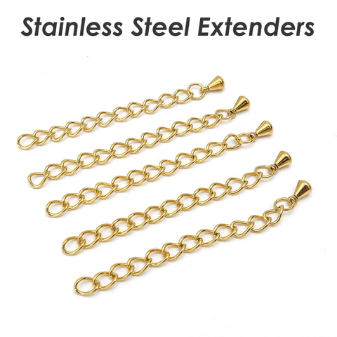Stainless Steel Chain Extender Gold Silver, 2 Inch Extender Chain for Necklace or Bracelet Jewelry Making, Tail Chain Extension with Charms