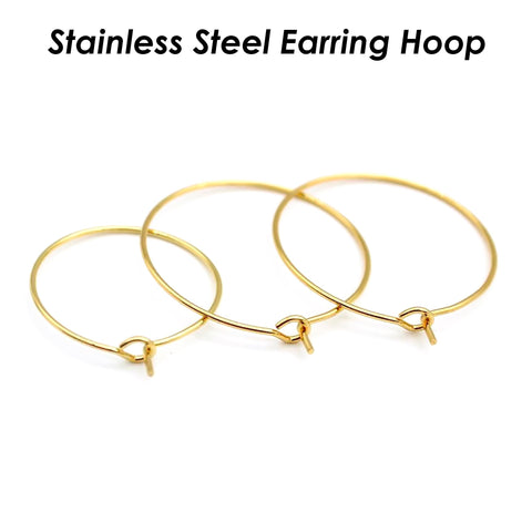 20 x Stainless Steel Earring Hoops, Big Circle Earring Wire for Beading, Hypoallergenic Earring Findings Gold Plated for Jewelry Making