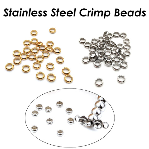 100 x Bulk Crimp Beads Stainless Steel Micro Crimp Beads Gold Silver, Beading Jewelry Findings Jewelry Suppies, Very Small Spacer Beads
