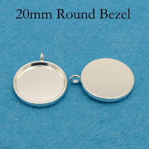 16mm 20mm Round Bezel Pendant Tray, Smooth Bezel Blanks, Silver Bronze Copper Pendant Setting Cabochon Base for Jewelry Making