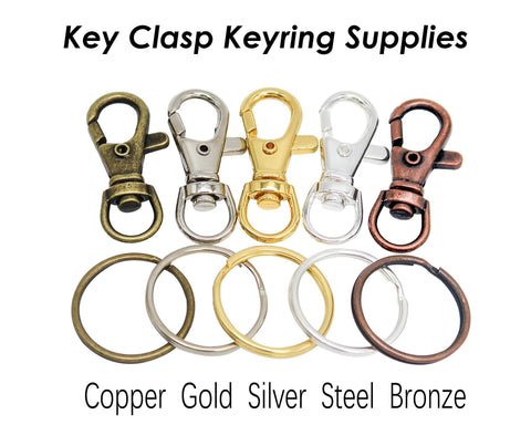100 Wholesale Keychain Supplies Gold Silver Bronze Copper, Swivel Clip Key Clasp, Swivel Hook Snap Fob for Key Chain Making for Men Women
