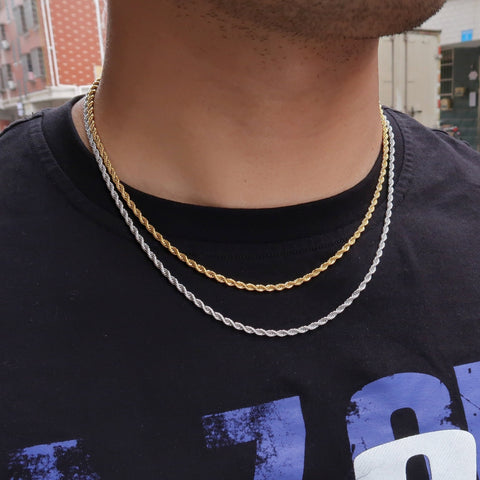 3mm Rope Chain Necklace Gold Silver, 3mm Rope Necklace for Men or Women, Stainless Steel Rope Chain Necklace Rope Bracelet, Gift for Him Her