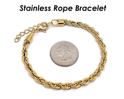 5mm Rope Bracelet Stainless Steel Rope Bracelet Gold Silver, Rope Chain Bracelet for Men Woemn, Stackable Bracelet, Gift for Him or Her