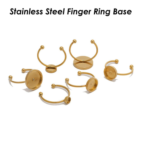 10 x Stainless steel Ring Base Gold Silver, Adjustable Ring Blanks, Round Bezel Ring Setting, Finger Ring Tray for Jewelry Making