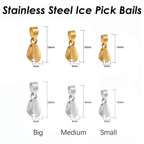 Ice Pick Bails Giold Silver, Stainless Steel Pinch Bail Clip Pendant Connectors Findings, Pinch Bails for Jewely Making