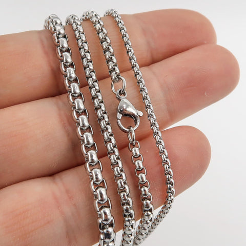 Stainless Steel Necklace for Men Women, 16, 18, 20, 22, 24, 30 Inches Round Box Chain Necklace, Stainless Steel Chain Necklace Wholesale