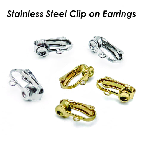 Stainless Steel Clip On Earring Converter with Comfort Pad, NO Pierced Lever Back Earclips, Surgical Earring Findings