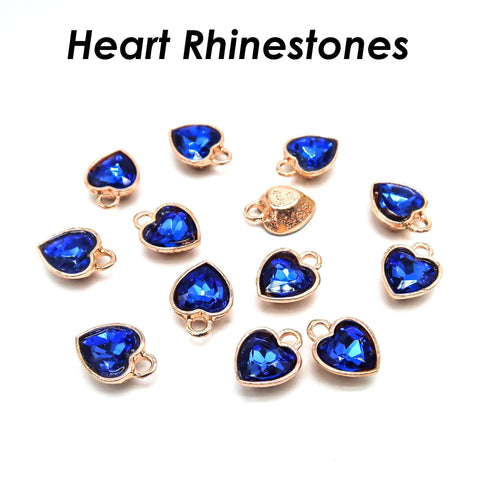 Heart Rhinestone Charms Silver, Rose Gold, Shiny Gold Blue Rhinestone Beads Jewelry Supplies for Earrings, Necklace Bracelet Making