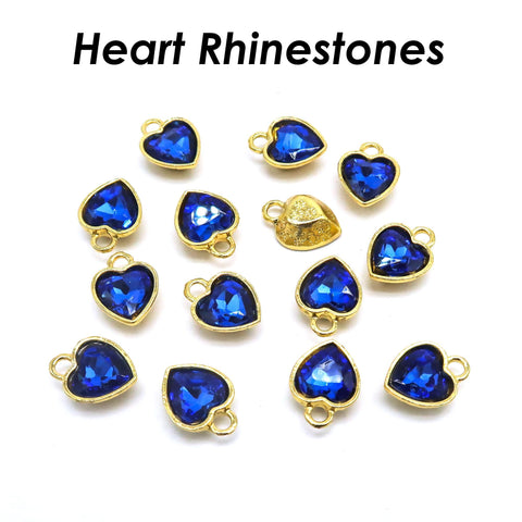 Heart Rhinestone Charms Silver, Rose Gold, Shiny Gold Blue Rhinestone Beads Jewelry Supplies for Earrings, Necklace Bracelet Making