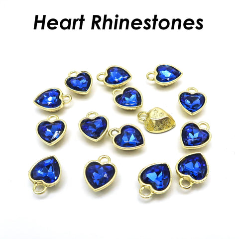 Heart Rhinestone Charms Silver, Rose Gold, Shiny Gold Blue Rhinestone Beads Jewelry Supplies for Earrings, Necklace Bracelet Making