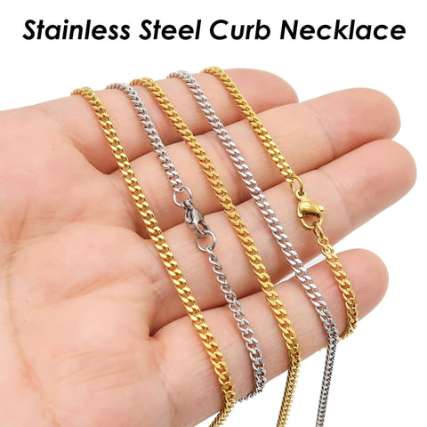 Stainless Steel Necklace for Women Men, Curb Chain Necklace, Curb Necklace Gold Silver, Curb Link Necklace Chain for Jewelry Making