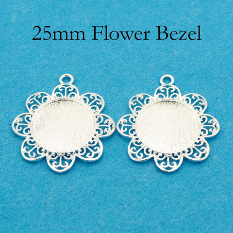 25mm Pendant Blanks, 25mm Round Bezel Pendant Base Cabochon Setting, 25mm Round Pendant Tray, Fancy Pendant Setting for Jewelry Making