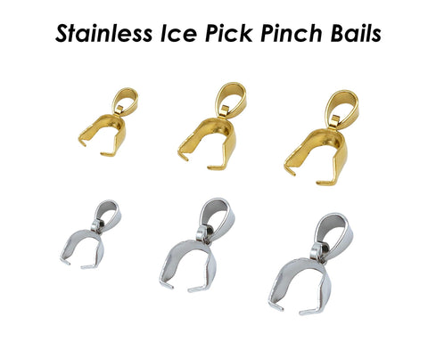 Ice Pick Bails Giold Silver, Stainless Steel Pinch Bail Clip Pendant Connectors Findings, Pinch Bails for Jewely Making
