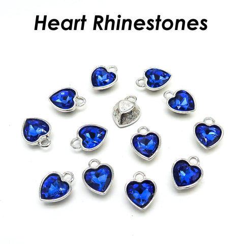Heart Rhinestone Charms Silver, Rose Gold, Shiny Gold Blue Rhinestone Beads Jewelry Supplies for Earrings, Necklace Bracelet Making
