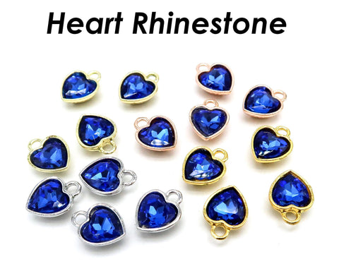 Heart Rhinestone Charms Silver, Rose Gold, Shiny Gold Blue Rhinestone Beads Jewelry Supplies for Earrings, Necklace Bracelet Making