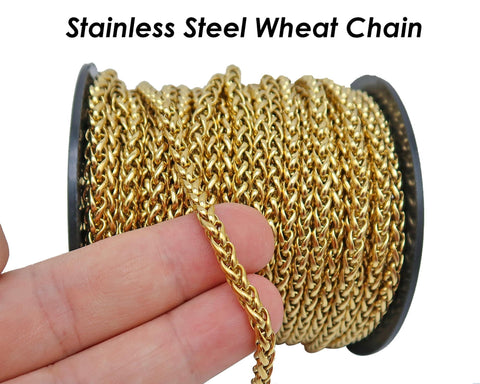 Wheat Chain Gold Silver, Round Franco Chain, Braid Chain, Bulk Stainless Steel Chainfor Jewelry Making or Handbag Chain