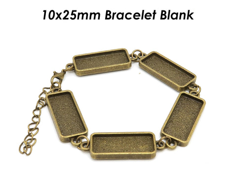 10x25mm Bezel Bracelet Blanks for Jewelry Making, Rectangle Blank Bracelet Setting, Bracelet Base 10x25mm Bracelet Bezel Blank