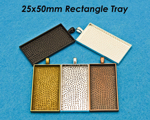 25x50mm Rectangle Pendant Tray, 1 x 2 Inch Bezel Pendant Setting for Glass Cabochon, Rectangle Pendant Blank for Jewelry Making