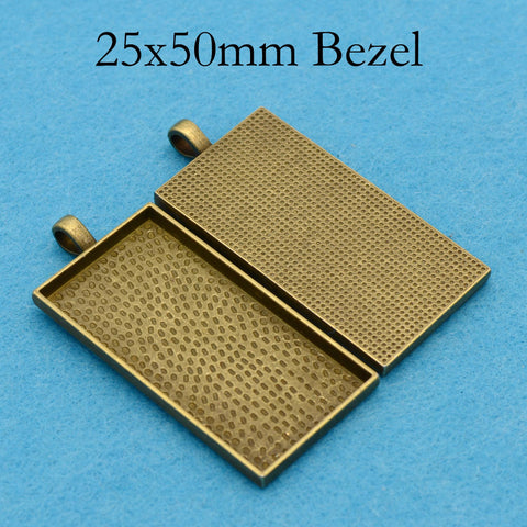 25x50mm Rectangle Pendant Tray, 1 x 2 Inch Bezel Pendant Setting for Glass Cabochon, Rectangle Pendant Blank for Jewelry Making
