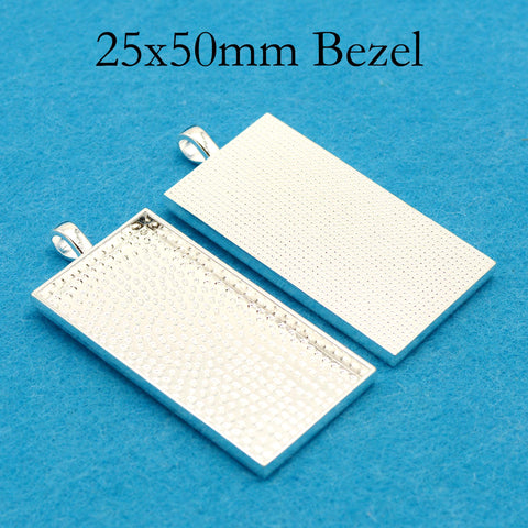25x50mm Rectangle Pendant Tray, 1 x 2 Inch Bezel Pendant Setting for Glass Cabochon, Rectangle Pendant Blank for Jewelry Making