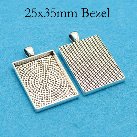 25x35mm Rectangle Pendant Tray, 25x35mm Bezel Pendant Setting for Cabochon or Epoxy, Rectangle Pendant Blanks for Jewelry Making