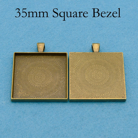 35mm Square Pendant Tray, 35mm Square Pendant Blank, 35mm Square Bezel Pendant Setting Cabochon Base for Custom Jewelry Making