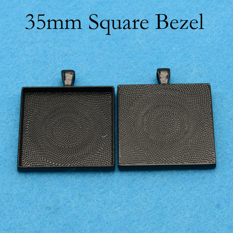 35mm Square Pendant Tray, 35mm Square Pendant Blank, 35mm Square Bezel Pendant Setting Cabochon Base for Custom Jewelry Making