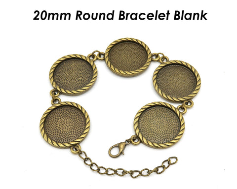 20mm Round Bezel Bracelet Blanks for Jewelry Making, Blank Bracelet Setting Tray, Round Bracelet Base for Cabochon, Bracelet Bezel Blank