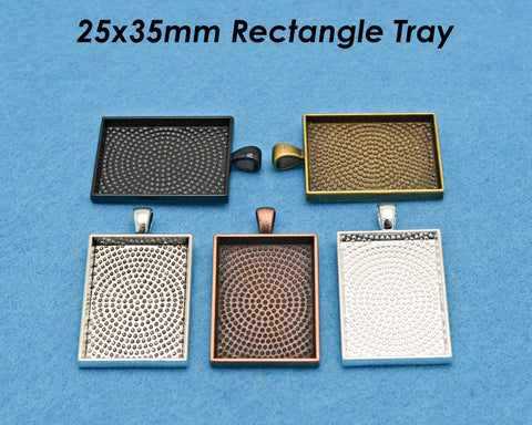 25x35mm Rectangle Pendant Tray, 25x35mm Bezel Pendant Setting for Cabochon or Epoxy, Rectangle Pendant Blanks for Jewelry Making