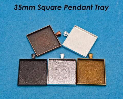 35mm Square Pendant Tray, 35mm Square Pendant Blank, 35mm Square Bezel Pendant Setting Cabochon Base for Custom Jewelry Making