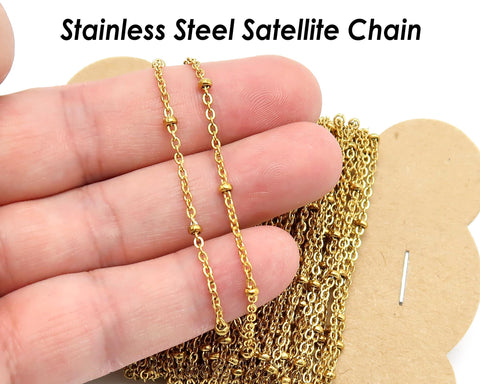 Satellite Chain Stainless Steel, Silver Gold Beaded Chain for Necklace Bracelet Making, Ball Station Chain Bulk by Feet Inch Length Meter