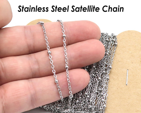 Satellite Chain Stainless Steel, Silver Gold Beaded Chain for Necklace Bracelet Making, Ball Station Chain Bulk by Feet Inch Length Meter